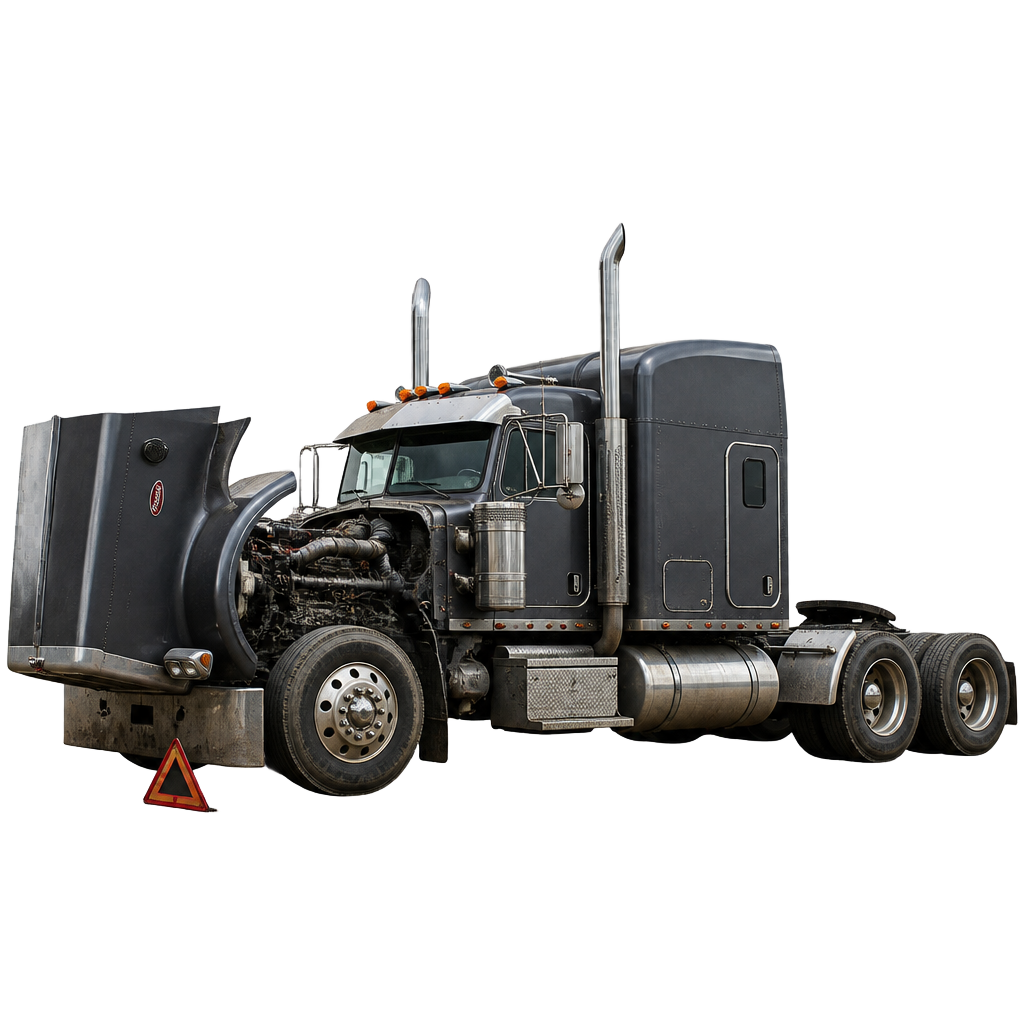 Broken-down American semi-truck